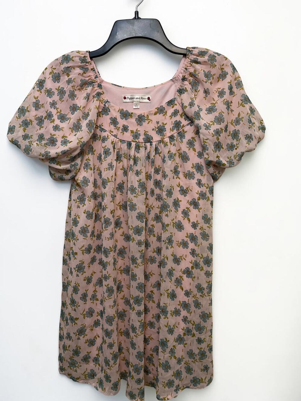 Babydoll Romantic Blouse Pink Floral Size Large Cottagecore Boho Glam Whimsigoth